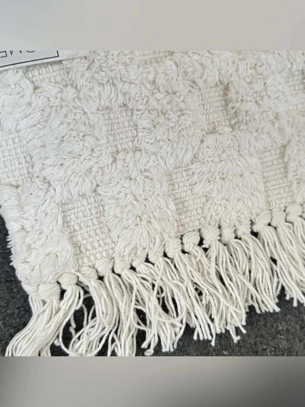 Home Collections Checkered Fringe Bath Mat Cotton Ivory 18x28 NWT